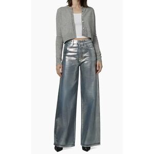 Joe's Jeans The Mia High Rise Wide Leg Party Indigo Coated Silver Foil Women 24